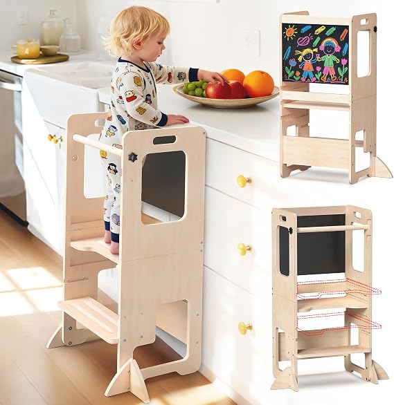 Toddler Kitchen Stool Helper with Adjustable Height, Learning Tower, Kid Step Stool for Kitchen
