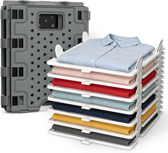 Accenter 10Pcs Stackable Closet Organizer & Shirt Folding Board Bundle