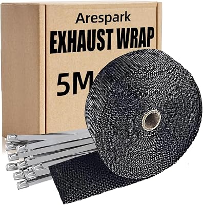 Arespark Exhaust Header Wrap, 2in x 16.5ft Black Heat Shield Tape with Stainless Steel Zip Ties 10pcs for Car Motorcycle Exhaust Manifold Heat Insulation Tape