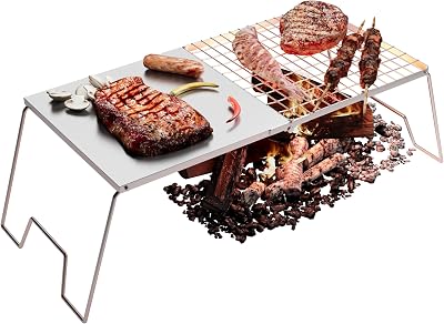 Folding Campfire Grill, 23.6 Heavy Duty Stainless Steel Grill, Grates Over Fire Pit, Portable Outdoor BBQ Camping Grill