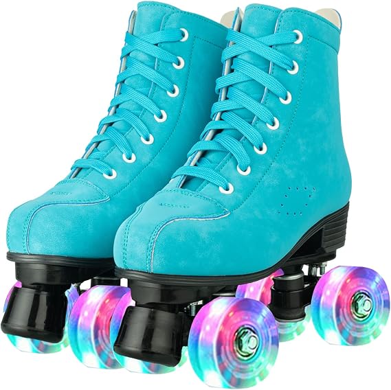 Women Roller Skates High-Top Double-Row PU Leather Roller Skates for Women Girls with Light up Wheels Outdoor