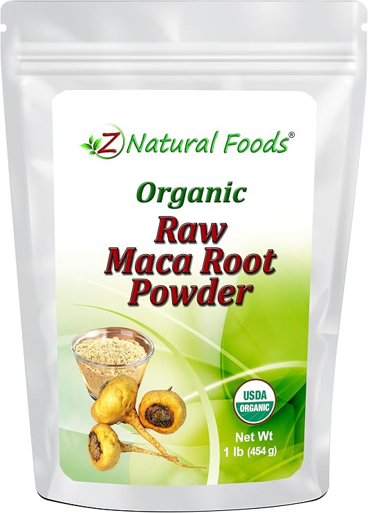 Z Natural Foods Organic Maca Root Powder, Adaptogen Superfood Powder, Contains Raw Red, Yellow & Black Maca, Mix in Drinks, Juice, Smoothies, Shakes, Recipes, Vegan, Non GMO, Gluten Free - 1 lb