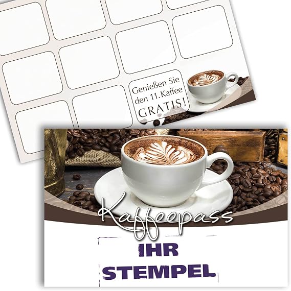Coffee Pass/Bonus Card Coffee/Loyalty Card Voucher with Stamp Field Pack of 500