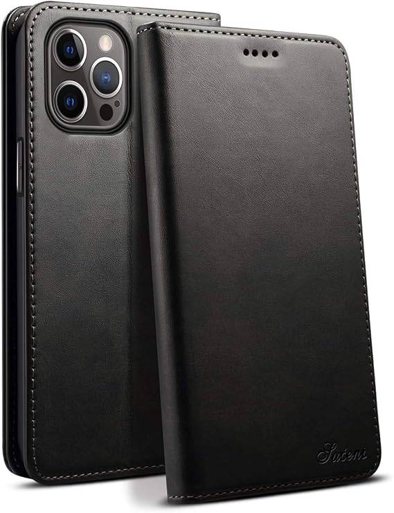 SINIANL iPhone 12/12 Pro Wallet Case with Card Holder, Leather Book Folding Folio Case with Kickstand Magnetic Closure flip Cover for 6.1 inch Black