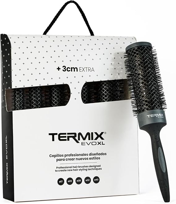 Termix Evolution XL Round Thermal Hairbrush with 3 cm Longer Ceramic Tube for Long Hair Reduces drying time thanks to its ionised fibres and non-stick tube Pack of 5 Brushes