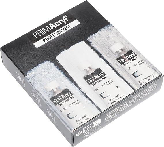 Schmincke - PRIMAcryl Professional finest premium acrylic colors, special set white tones, 3 x 35 ml, 73731097, cardboard set, highest pigmentation, brilliance, yield, microplastic-free paint