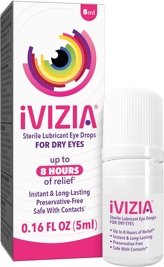 iVIZIA Sterile Lubricant Eye Drops for Dry Eyes, Preservative-Free, Moisturizing, Dry Eye Relief, Contact Lens Friendly, 0.16 fl oz Bottle Packaging May Vary