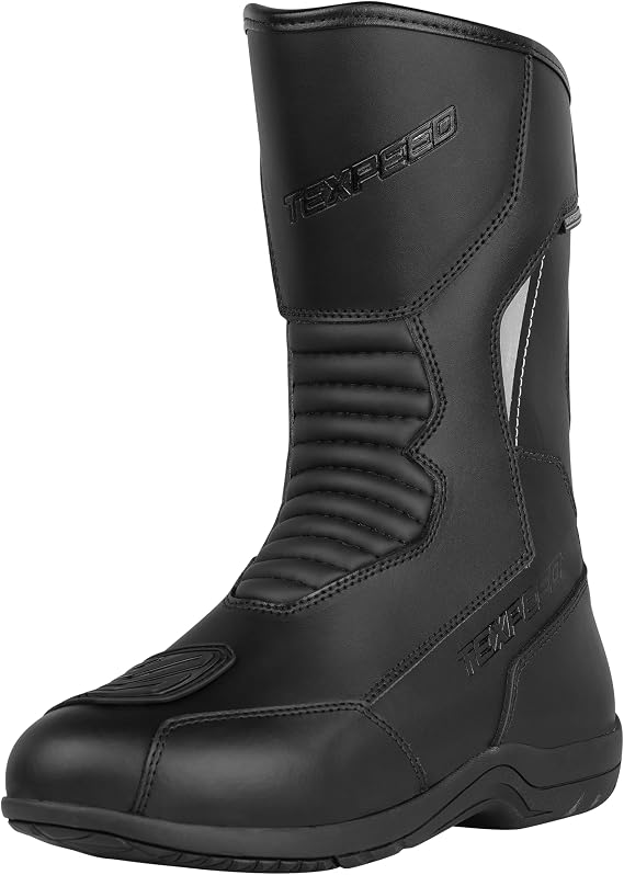 Texpeed Mens Leather Waterproof Motorcycle Armoured Long Boots | Black UK11