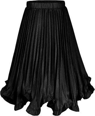Happy Cherry Girls Glossy Pleated Skirt Elastic Waist Ruffle Skirts Chiffon Long Skirt 4-16 Years