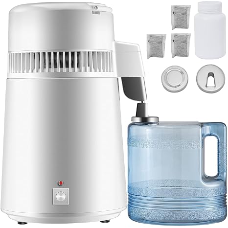 Water Distiller, 750W Pure Water Distiller with Upgraded Purification Filter, 1.1 Gal/4L BPA-Free Container, High-Capacity Home Water Purifier System, Easy-Carry Handle, White