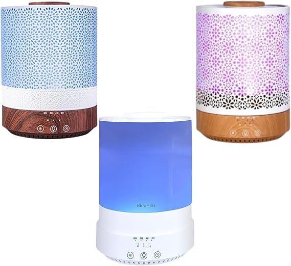 BlueHills Premium Set of 3 2500 ML Large Essential Oils Diffusers for Big Rooms High Mist Output XL Capacity Adjustable Cool Mist Great Gift Value Pack of 3 Decorative Design