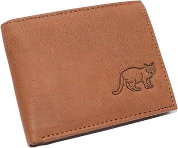 MARSHAL Cat RFID Blocking Real Leather Bifold Trifold Kitty Cat Wallet for Men (Bifold)