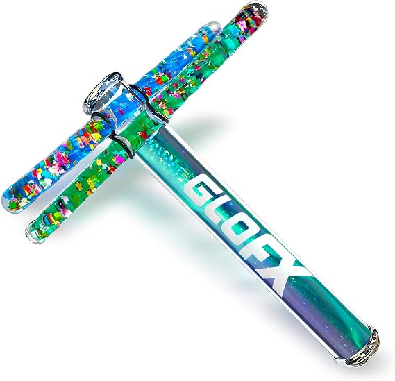 GloFX Aurora Borealis Liquid X Kaleidoscope Tube Toy Dual Glitter Wands (Blue & Teal) Includes Tube, Wands & Spacers Sensory Toy for Teens & Adults 180+
