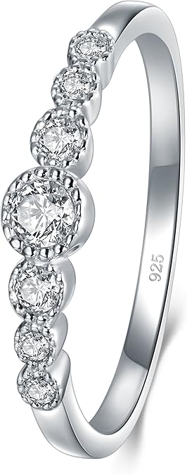 BORUO 925 Sterling Silver Ring, Eternity Wedding Band, Sizes 4-12 | 925 Sterling Silver CZ Eternity Band, Ideal for Engagements, Weddings, Stacking, or Everyday Wear.