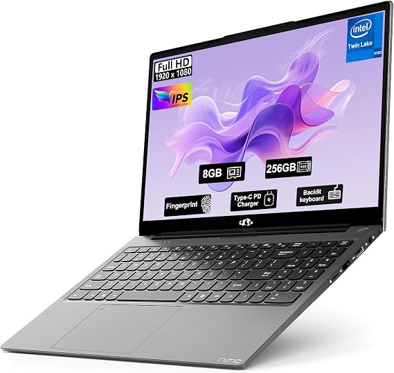 NIMO 15.6" FHD IPS Student-Laptop-Computer - 8GB RAM 256GB SSD, Intel N150(Beat to i3-1115G4, 4 Cores Up to 3.6GHz), 65W Type-C, Fingerprint, Backlit Keyboard, Wi-Fi 6, BT5.2