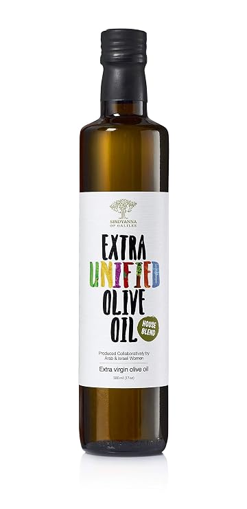 Extra Virgin Olive Oil Extra Unified Cold Pressed Mediterranean Olive Oil Fair Trade, Non GMO, Kosher EVOO Cooking Oil Top 100 Olive Oils in the World by Sindyanna of Galilee, 16.9oz