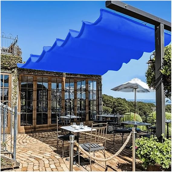 Sliding Wave Shade,Wave Sun Shade Awning,Retractable Waterproof Shade Sail,Telescopic Canopy Pergola Cover ,Outdoor U-Shaped Wave Net,Suitable For Patio, Deck, Gazebo (Blue).(W:2.6m/8.53ft*L: