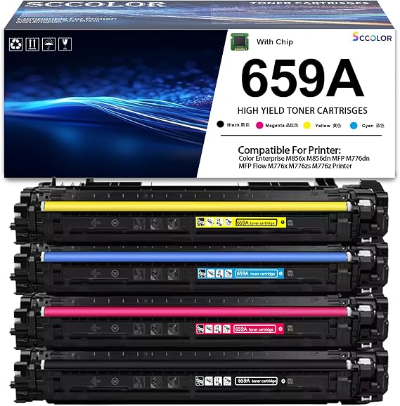 659 659A Toner Cartridges Compatible for HP 659A Toner W2010A W2011A W2012A W2013A Replacement for Enterprise M856 M856x M856dn,Enterprise MFP M776 M776dn M776x M776zs M776z Series Printer.4-Pack