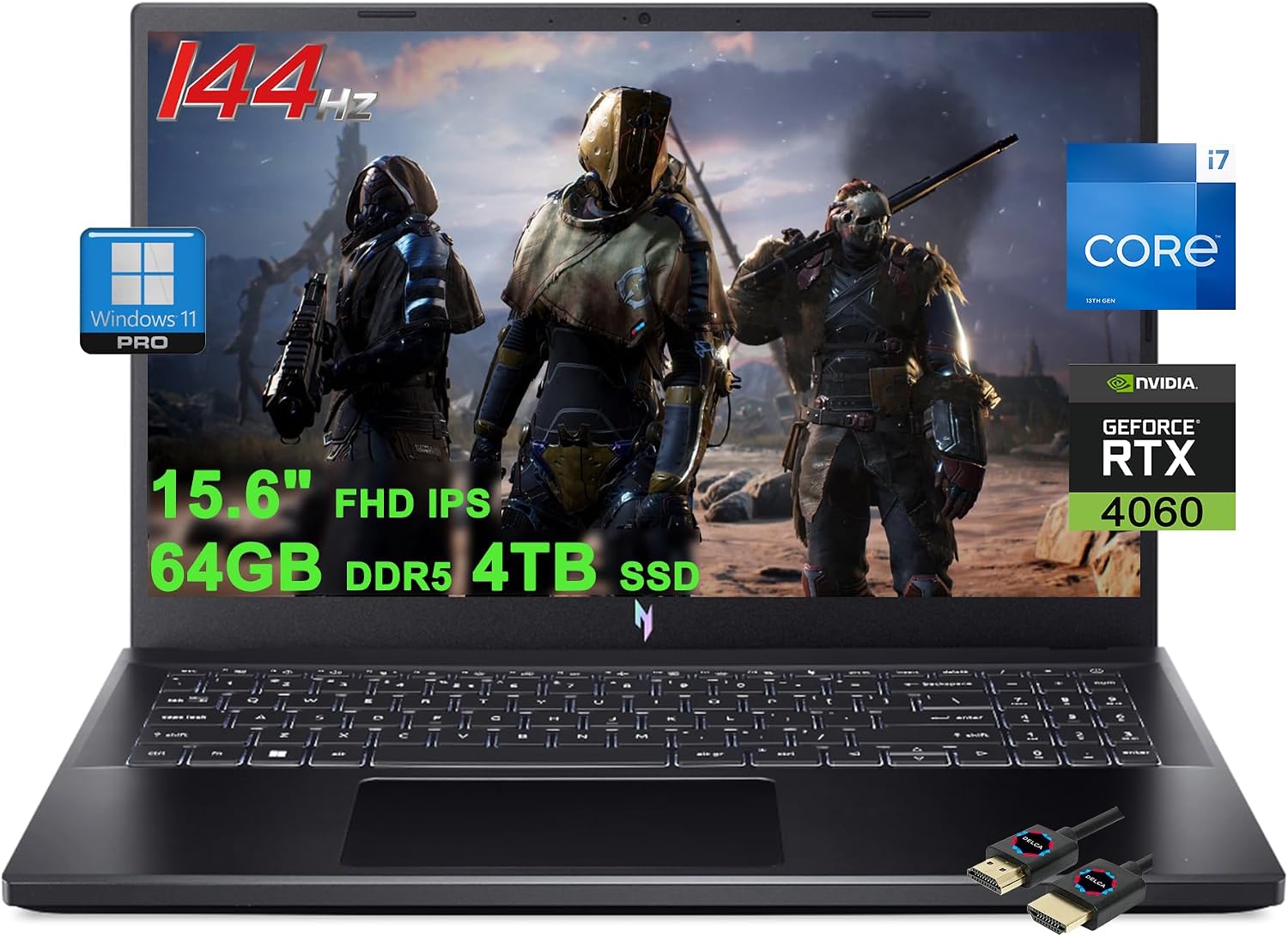 acer Nitro V 15 Gaming Laptop | 15.6 FHD IPS 144Hz | Intel 10-core i7-13620H | 64GB DDR5 4TB SSD | GeForce RTX 4060 | Backlit USB-C Win11Pro wDLCA Accessory