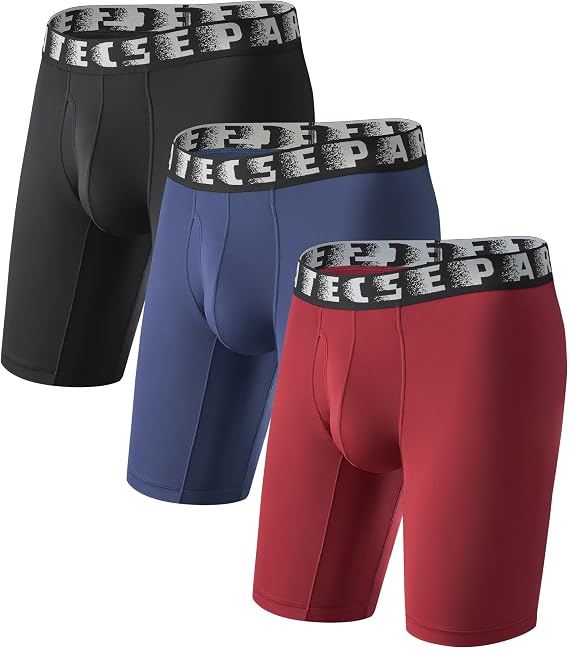 Separatec Mens Boxer Briefs Sports Long 9" Inseam High Elastic Quick Dry Polyamide Mesh Separate Pouch Men's Boxer Shorts Boxers Functional Athletic Fit Underwear for Men 3 Pack
