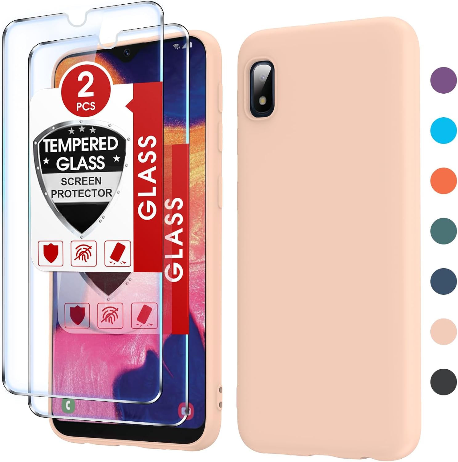 LeYi for A10e Phone Case: Samsung Galaxy A10e Case with 2 Pack Tempered Glass Screen Protector for Boys Girls, Liquid Silicone Soft Microfiber Liner Shockproof Rubber Cover for Galaxy A10e, Pinksand