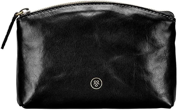 Maxwell Scott - Womens Luxury Leather Small Cosmetic Makeup Bag - Handmade from Italian Full Grain Hides - The Chia Black