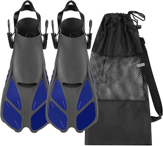 Oumers Snorkel Fins, Travel Size Adjustable Strap Diving Flippers with Mesh Bag and Extra Buckle Connector for Men Women Snorkeling Diving Swimming