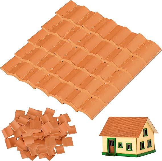 100 Pcs Miniature Red Clay Roof Tiles Model,Mini Roof Tiles,Dollhouse Shingles Roofing Fake Model Landscape Accessories for Crafts Project Shed DIY Kitchen Garden Diorama Roofing Supplies