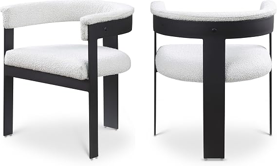 Meridian Furniture 471Cream-C Romeo Collection Modern | Contemporary Dining Chair with Rich Cream Boucle Fabric, Matte Black Metal Frame, 23.5" W x 21.5" D x 28" H, Cream, Set of 2