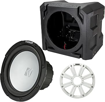 KICKER 45KM102 10" Marine Subwoofer 2-Ohm White LED Grill with SSV Universal Marine Sub Box Enclosure