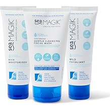 SeaMagik - Face Wash, Lotion, and Face Scrub Exfoliator, Soothes and Replenishes Acne Prone, Dry, Sensitive, and Oily Skin with Hydrating Dead Sea Salt, Vegan, Cruelty Free (1 x 150ml, 2 x 75ml)