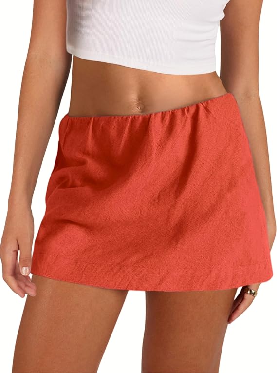 Gozoloma Womens Cotton Linen Skorts Mini Skirts with Inner Shorts(Rust-M)