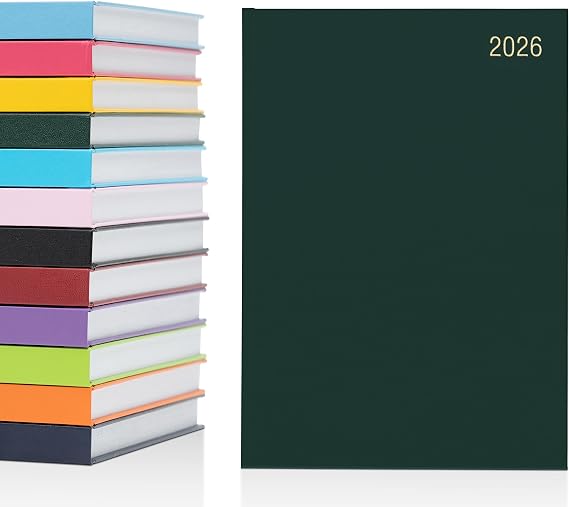 evelay 2026 Diary A4 A5 Day to Page Hardback Full Year Planner Organiser Journal (A5 Page a Day, Bottle Green)