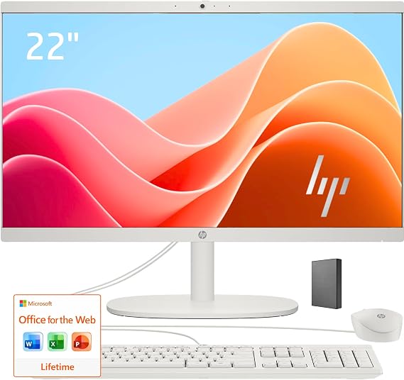 HP 22" FHD All-in-One Desktop Computer 8GB DDR5 RAM 128GB External and 128GB UFS Storage | The New Version for Everyday Efficency Latest 13th Gen Intel Quad-Core Office 365 for the Web
