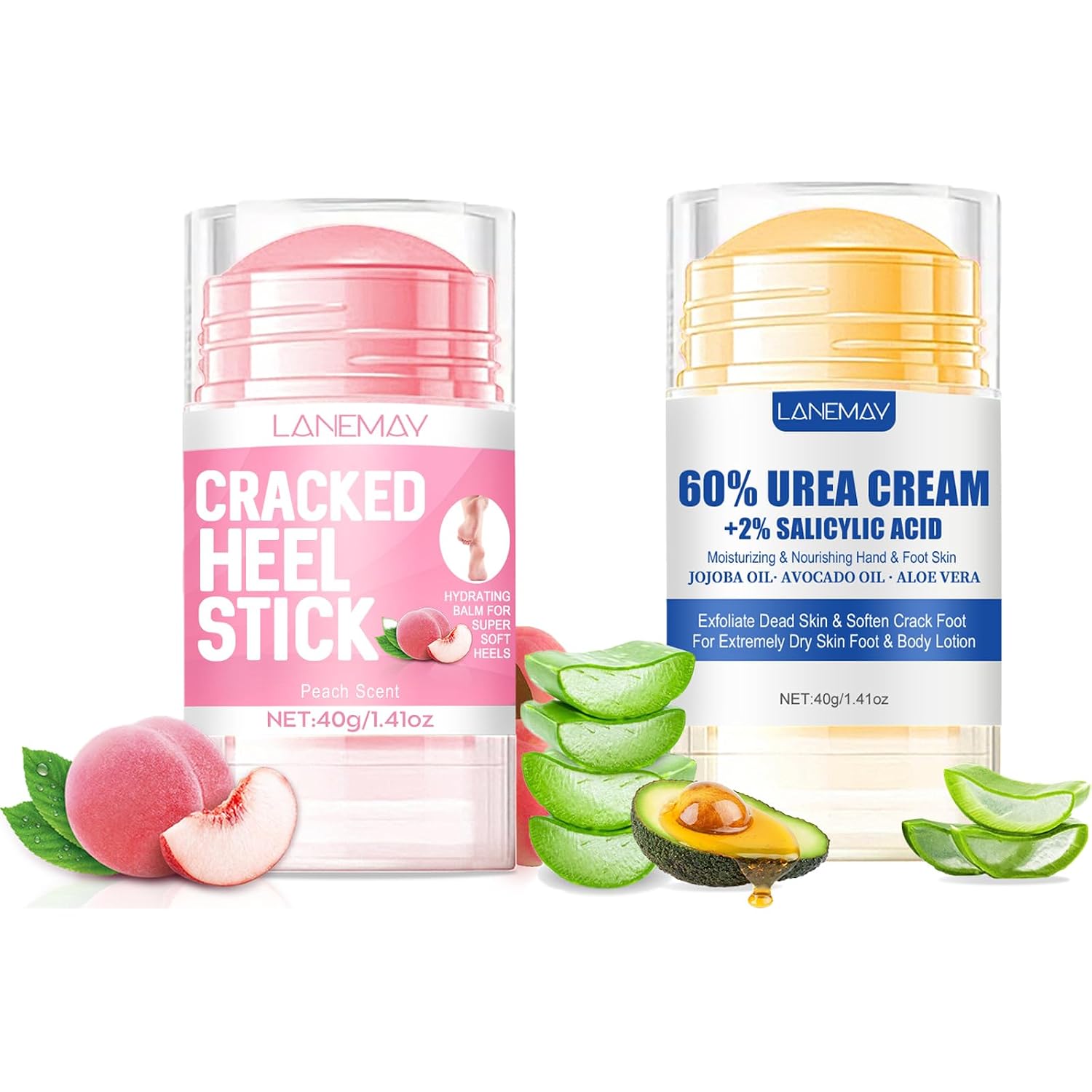 2Pcs Urea Cream 60% for Feet & Dry Cracked Skin, Cracked Heel Repair Stick Maximum Strength Moisturizing Foot & Hand Balm, Repair Creams for Dry Feet, Knee, Elbow and Hand