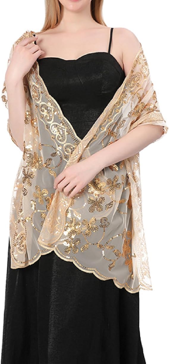 Womens Classic Sequin Shawls and Wraps Sheer Sparking Scarf Pashmina for Wedding Bridesmaid Party