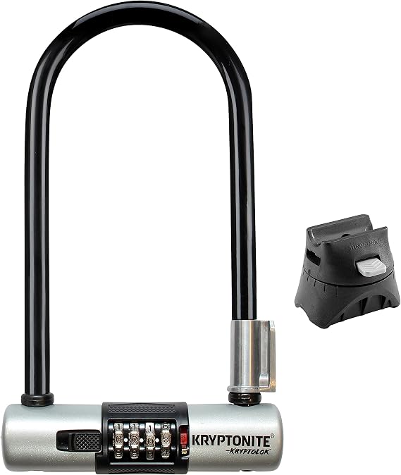 Kryptonite KryptoLok Combo Bike U-Lock, Anti-Theft Security, 12.7mm Steel Shackle, 4-Digit Resettable Combination, U-Shape, Black