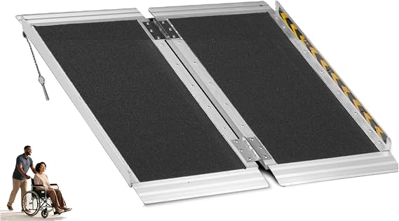 2ft Portable Wheelchair Ramp, 28in Wide, Black | Anti-Slip Aluminum Folding Ramps for Home, Capacity 600 LB, with Transition Plates Above and Below, Loading Dock Plates