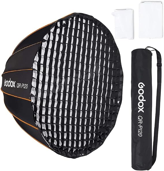 GODOX QR-P120 47.1/120cm Parabolic Softbox with Grid Bowens Mount Parabolic Softbox Quick Release Parabolic Softbox with Front and Inner Diffuser