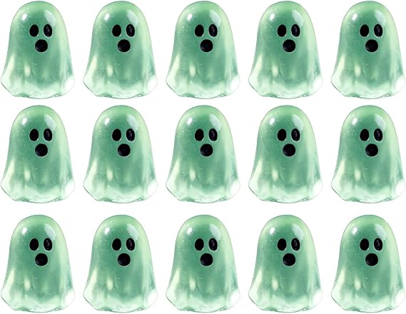 15PCS Mini Ghost Halloween Figurines, Resin Ghost Figurines Glow in The Dark Cute Miniature, Small Halloween Decor for Desktop, Micro Landscape Creative Decoration Accessories (Green)