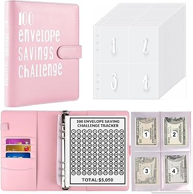 100 Envelopes Challenge Binder,100 Envelopes Money Saving Challenge,Easy and Funny Way to Save $5,050 Budget Planner, Money Saving Challenge Budget Binder with Cash Envelopes. Pink Pink
