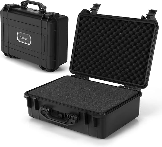 COSTWAY Waterproof Hard Case, 22-Inch Multi-Purpose Small Camera Dry Box with DIY Customizable Foam Insert, IP66 Rated Dustproof Shockproof, Portable Protective Case for Electronics, Drones, Black | DIY Customizable Foam Insert, IP66 Rated Dustproof Shockproof, Portable Protective Case for Electronics, Drones, Black
