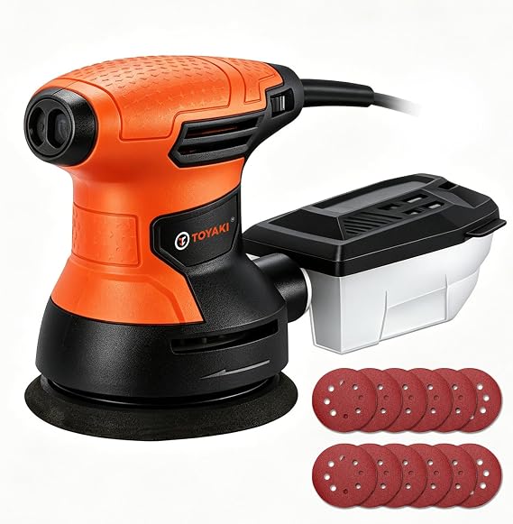 5-inch Orbital Sander, Random Orbit Sander With 6 Variable Speeds, 12pcs Sandpapers, Dust Collection For Woodworking And Sanding