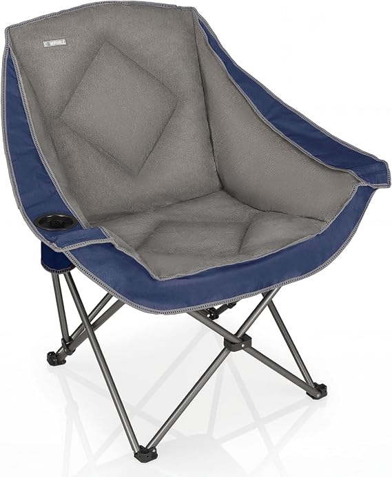 Folding Camping Chair,Oversized Portable Camping Chair with Cup Holder,Heavy Duty Padded Lawn Chair for Camping, Tailgates, Beach, and Sports