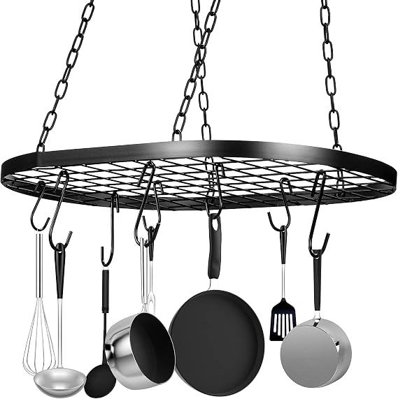 Patelai 20" Hanging Pots and Pans Organizer, with 20 S Hooks, Round, Black