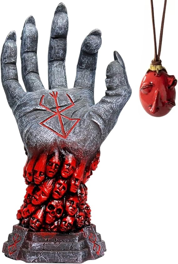 Berserk Figurine Statue Hand of God March Figurine Behelit Necklace Creative Skull Rune Devil Hand Ornament Skeleton Sculpture Halloween Home Decoration Hand+Necklace
