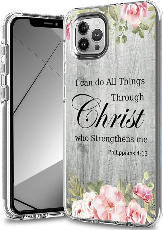 Rossy Clear Case for iPhone 14 Pro Max with Bible Verse Philippians 4-13 Pattern Dual Layer Hybrid Soft TPU Hard PC Shockproof Case