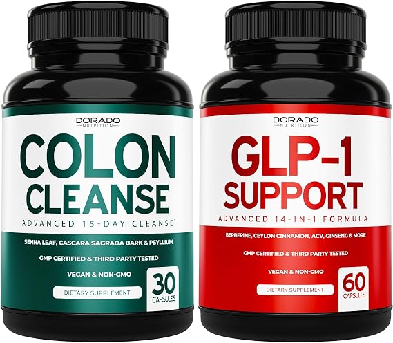 Colon Cleanse & Detox 15 Day Gut Cleanse (30 Count) - Intestinal Cleanse Pills and GLP - 1 Supplement (60 Count) 14 in 1 Support Gut Health & Metabolism - Non GMO, Vegan Safe & Made in USA