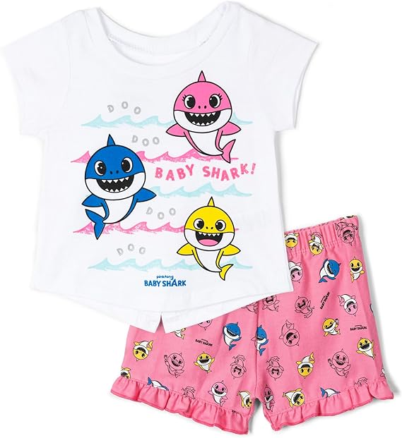 Pinkfong Baby Shark Girls Graphic T-Shirt and Shorts Outfit Set Infant to Little Kid