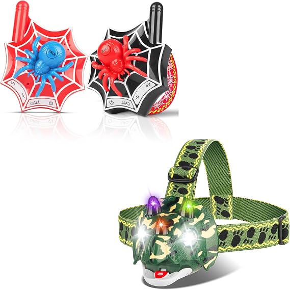 TIGTECGAME Bundle: Kids Headlamp & Kids Walkies Talkies for 3-12 Year Old Girls Boys Hiking Camping Games Halloween Christmas Stocking Stuffers